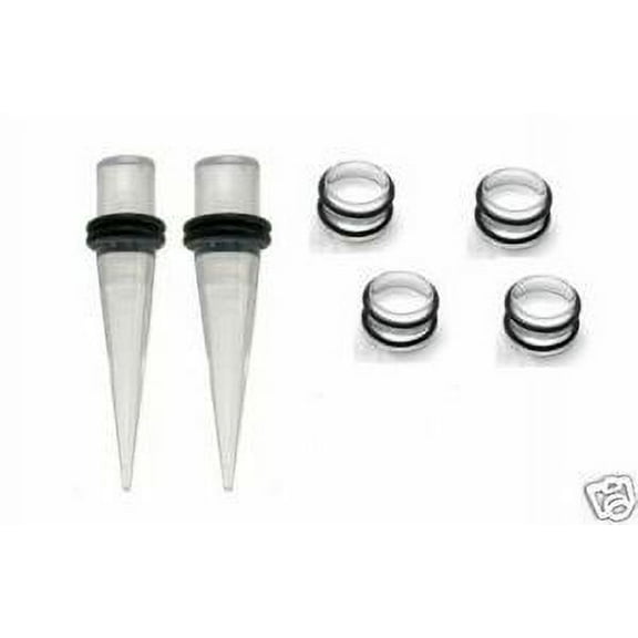 0g gauge PAIR CLEAR Tapers & Plugs Ear Stretching Kit