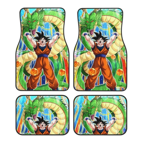 Set of 4PCS Car Carpet Dragon Ball Protection Full Goku Sets Universal Fit Car Floor Mats for SUV, Vans, Sedans, Trucks