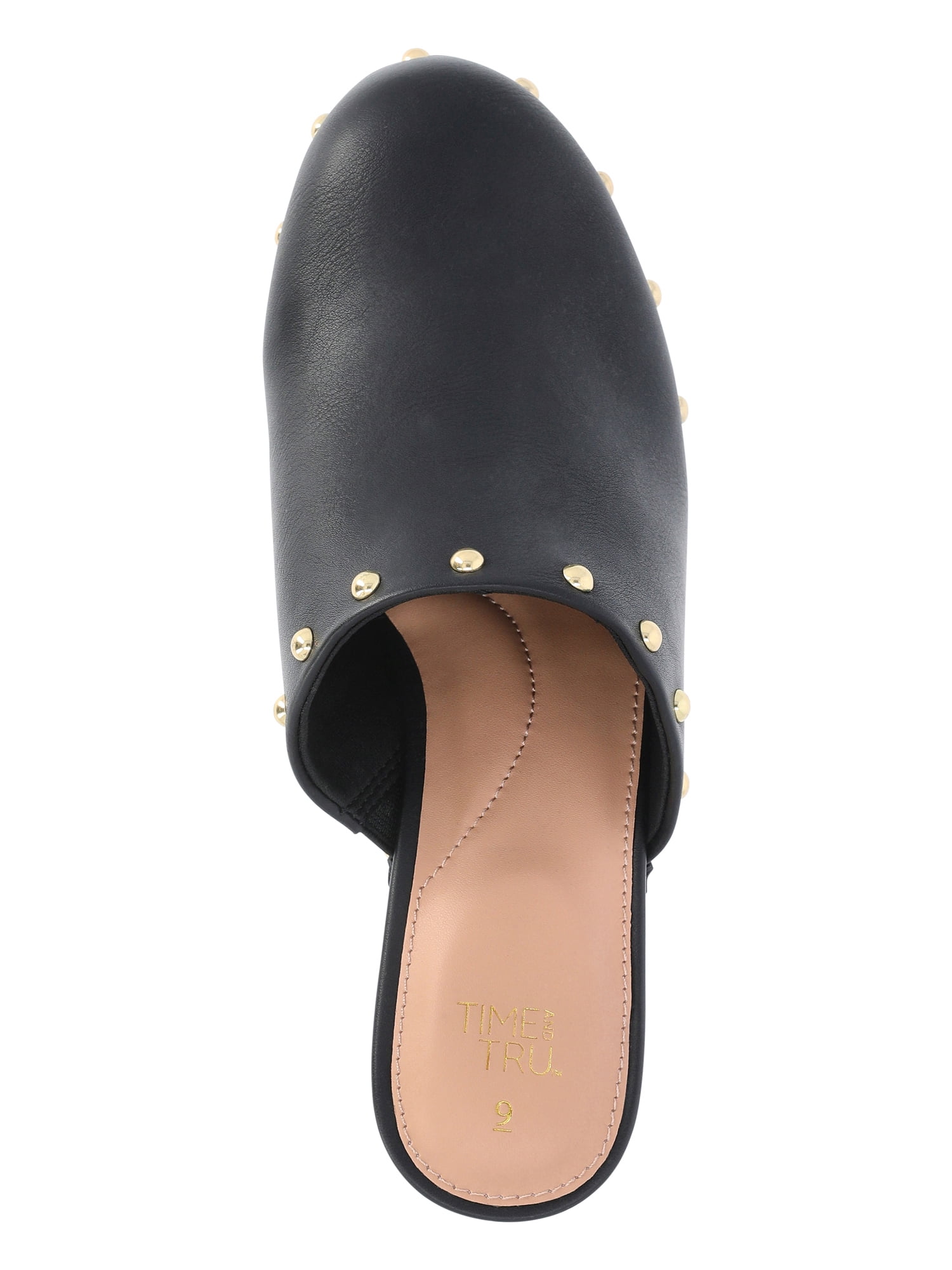 Time and Tru Women's Faux Leather Studded Clogs with Block Heels