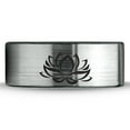 thumbnail image 2 of Tungsten Indian Lotus Nelumbo Nucifera Sacred Flower Band Ring 8mm Men Women Comfort Fit Brushed Gray Flat Cut Black Polished, 2 of 4
