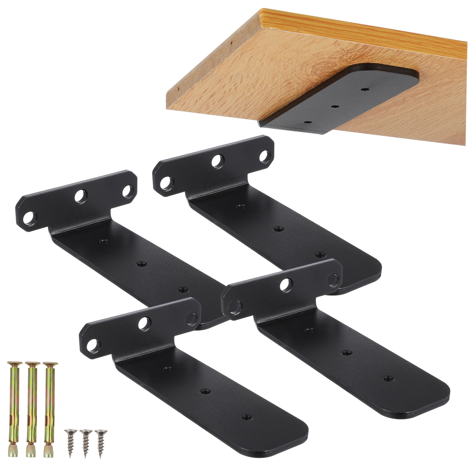WHAMVOX 4-Pack Heavy Duty Black Triangular Shelf Brackets for Industrial and Mounted Shelving Support