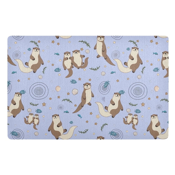Yayeee Doormat for Inside 20"x32" Absorbent Low-Profile Washable Non-Slip Rubber Backed Entryway Rug, Cartoon Otters Pattern