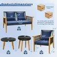 thumbnail image 3 of Costway 5PCS Outdoor Rattan Woven Conversation Set Stable Acacia Wood Frame for Backyard Navy, 3 of 10