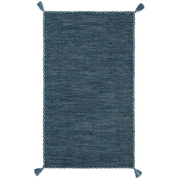 SAFAVIEH Montauk Bijar Solid Cotton Area Rug, Blue/Black, 4' x 6'