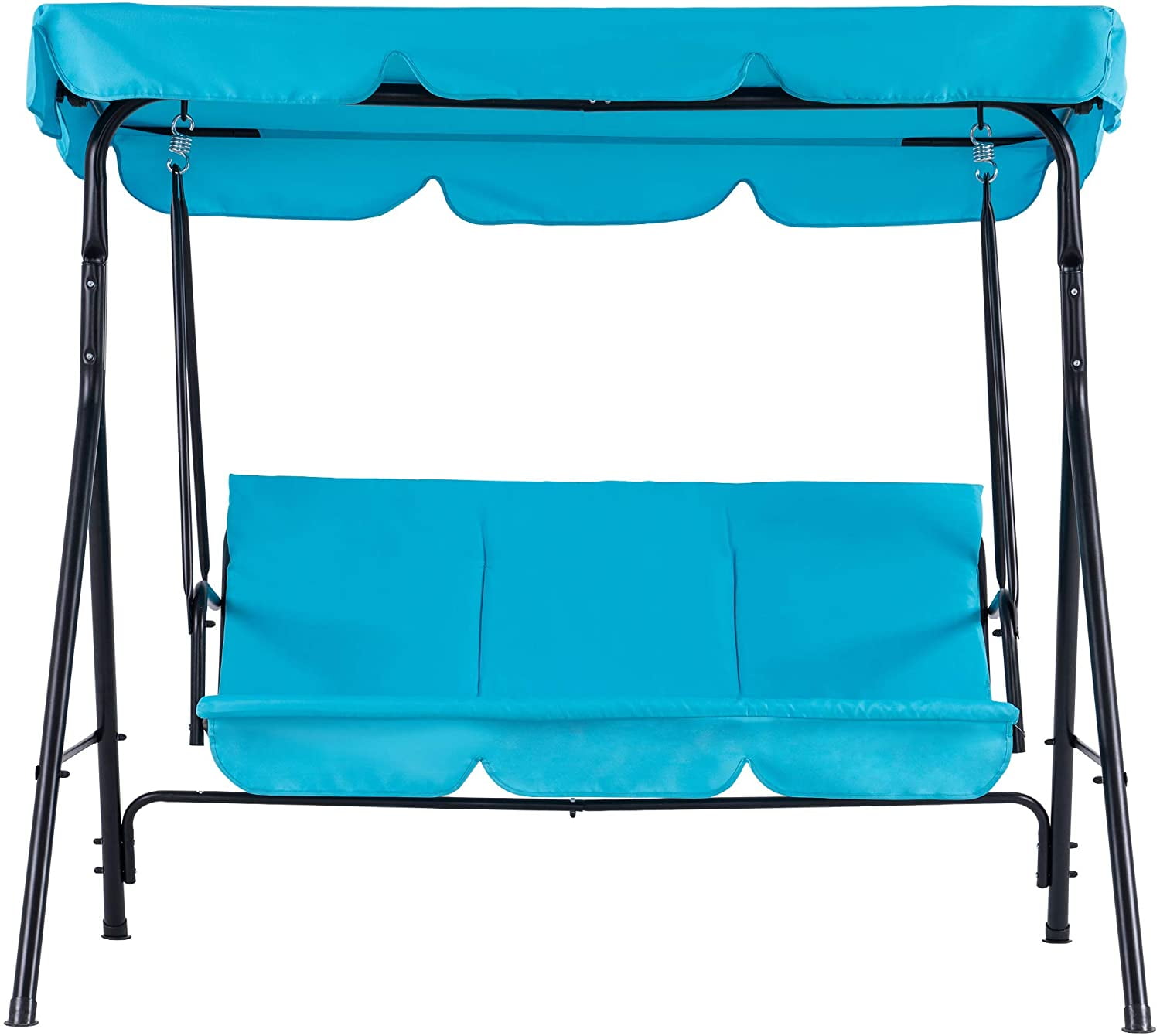 Mcombo 3-Person Outdoor Patio Swing Chair 4003 Turquoise Convertible Canopy Hanging Swing Glider Lounge Chair Removable Cushions 
