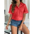 thumbnail image 4 of Women'S Cotton Button Shirt Rolled Hem Short Sleeve Shirt Women'S Summer Casual V Neck Beach Cotton Top Orange Color XL, 4 of 6