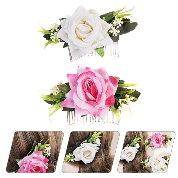 STRANDCHIC 2Pcs Assorted Color Floral Hair Combs Bridal Headpiece Wedding Hair Accessories