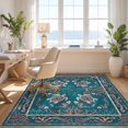 thumbnail image 3 of Design&I 9'x12' Washable Area Rug Snag-Free Coral Reef Nautical Border Motifs Marine Ocean Fish Turtle Mosaic Playful for Dining Room, Basement, Large Office, 3 of 7