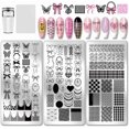 thumbnail image 1 of Juego de 3 placas para estampar uñas con forma de lazo, mariposa y flor. Plantillas para decoración de uñas con diseño de cuadros. Herramienta para estampar uñas., 1 of 7