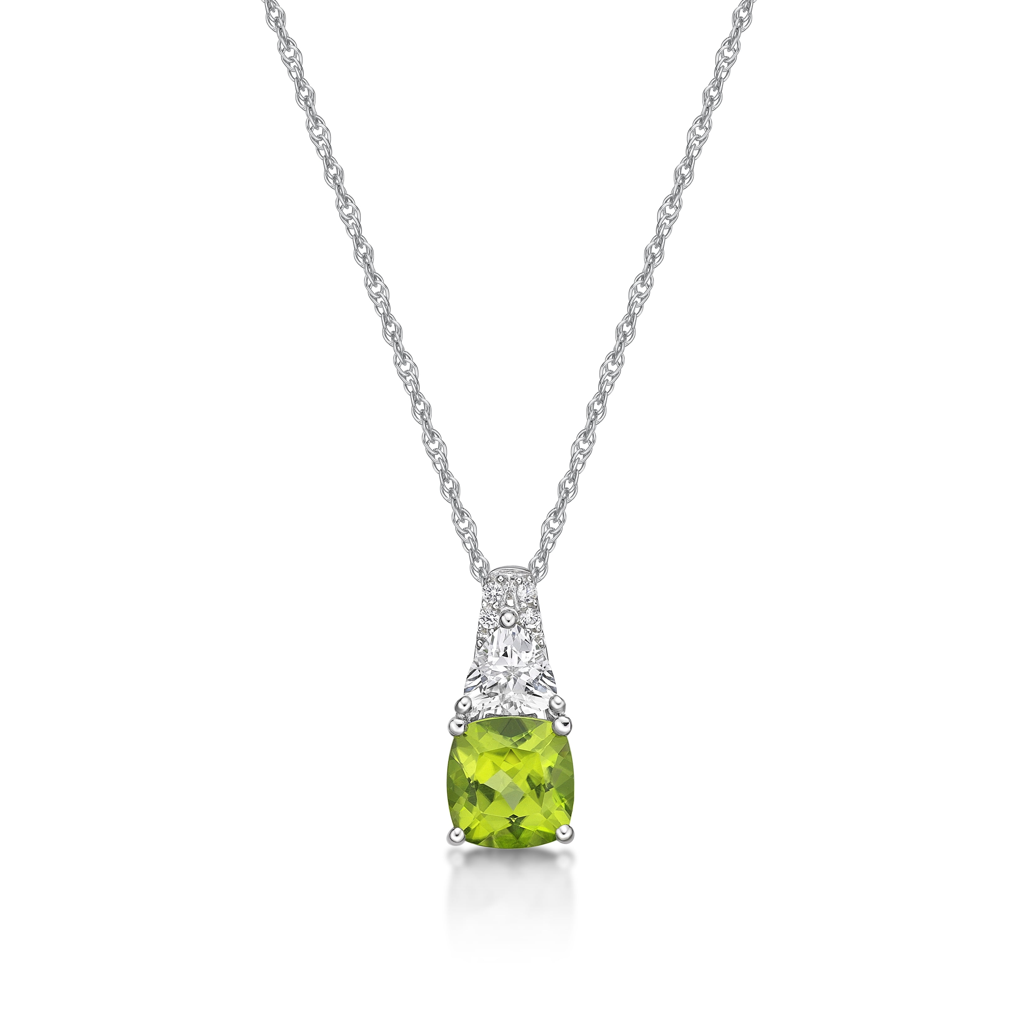 Jay Heart Designs 925 Sterling Silver Peridot and Created White Sapphire Pendant with 18" Chain