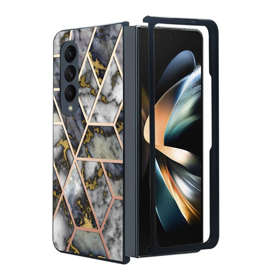 ANJ  Protective Snap-On Design Printed Case Compatible with Samsung Galaxy Z Fold 4 - Nordic Marble Pattern (Black)
