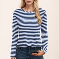 thumbnail image 2 of Likimi Womens T Shirts Long Sleeve Striped Print Crew Neck Fashion Comfortable Tops Blue Size L, 2 of 4