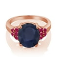 thumbnail image 2 of Gem Stone King 7.00 Ct Oval Blue Sapphire Red Ruby 18K Rose Gold Plated Silver Ring (Size 6), 2 of 4