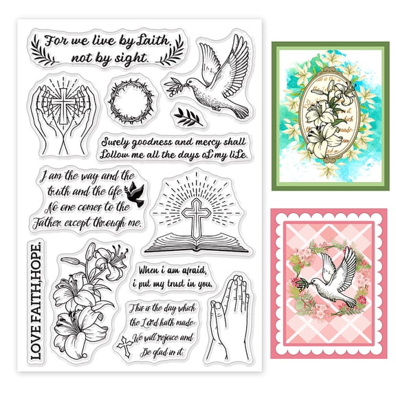 Christian Bible Verse Clear Stamps Dove Silicone Stamp Lilies Transparent Stamp for Scrapbook Journal Card Making 4.3 x 6.3 Inch