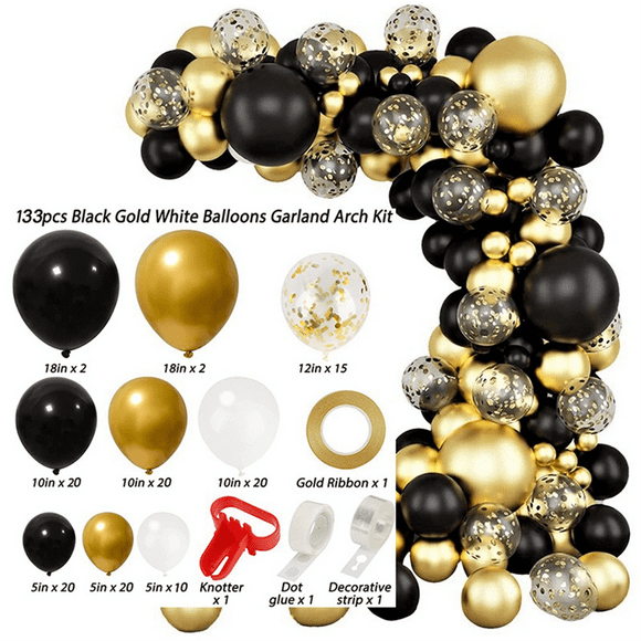 Ensemble d'Arche Guirlande de Ballons Noir et Or 129 Pcs Ballons Noir et Or Ballons en Latex Confettis Décorations de Fête