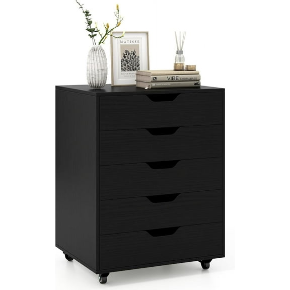LOKO 5-Drawer Storage Cabinet, Versatile Storage Drawer of Chest with Lockable Wheels, Mobile Office Lateral File Cabinet Under Desk, Modern Dresser for Home Office, Study Room (Black)
