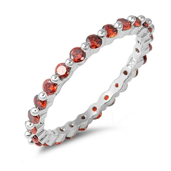 CHOOSE YOUR COLOR Eternity Simulated Garnet Stackable Ring .925 Sterling Silver Band Red CZ Female Size 9