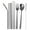 Black, variant on 8pcs Stainless Steel Tableware Set Outdoor Portable Spoon Fork Chopsticks Straws Dinnerware Kit (Black, with Black Bag)