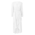thumbnail image 4 of JIAYUE Womens Swimwear Cover-Ups Pure Color V Neck Lace Up Ankle Length Ruffle Hem Breathable Flowy Long Sleeve Beach Comfortable Vacation Swimsuit Cover Up Dresses, 4 of 5