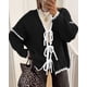 thumbnail image 2 of Suéter Cardigan PRETTYGARDEN para Mujer con Lazo Frontal Negro y Blanco, 2 of 6