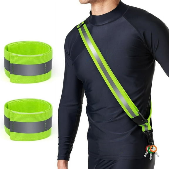 Reflective Sash for Walking At Night, High Visibility Running Gear with 2 Pcs Armbands