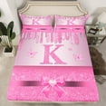 thumbnail image 2 of Manfei Letter Monogrammed K 4 Pieces Queen Sheet Sets for Kids Children Girls,Dreamy Princess Ultra Soft Flat Sheet,Cute Butterfly Bowknot Queen Fitted Sheet,Bling Glitter Bedroom Decor, 2 of 7