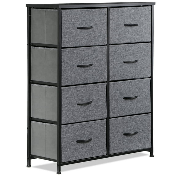 ZOPan 8 Drawers Dresser Storage Tower Unit with Fabric Bins Bedroom Living Room Grey, Assembly Required
