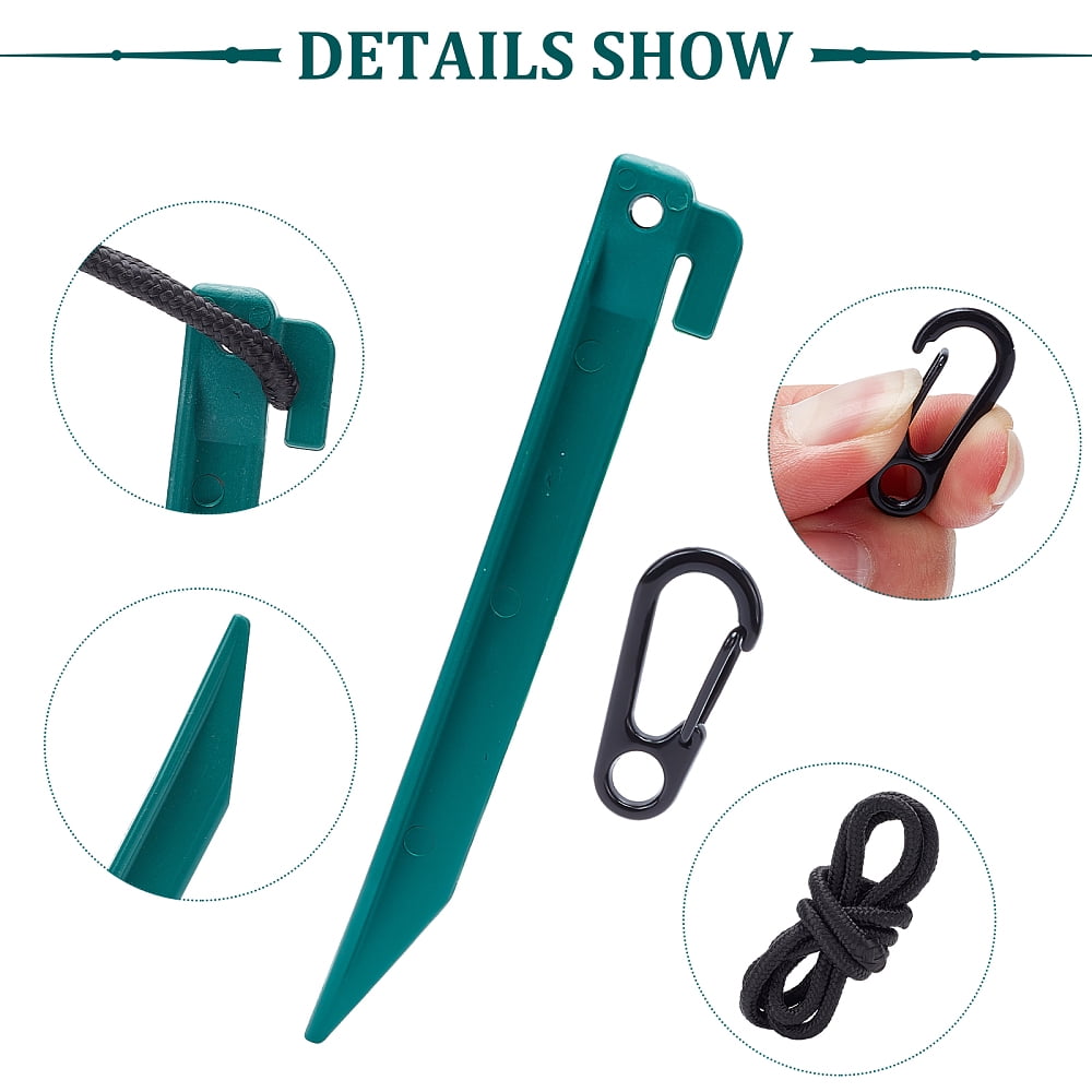 18 Sets Landscape Edging Stakes Tent Pegs Spikes with Spring Gate Rings Nylon Pull Rope for Campings Outdoor Edging and Terrace Board