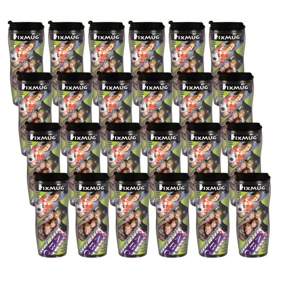 PixMug – 14 oz Photo Travel Mug with Flip Top - The Mug That's a Picture Frame - DIY - Insert Your Own Photos or Create and Print Inserts Online – 24 Pack