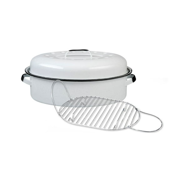 Granite Ware 18-Inch Oval Covered Roaster With Rack - Nonstick Enamel Steel Cookware with Lid for Baking, Broiling, Grilling, Even Cooking - Multiuse Roasting Pan for Versatile Meals
