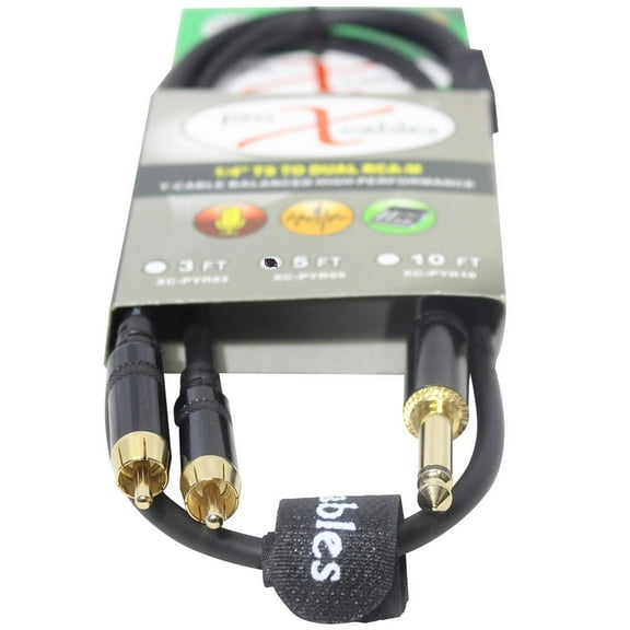 ProX XC-PYR05 5' 1/4" TS-M to Dual RCA-M Unbalanced High Performance Audio Y Cable