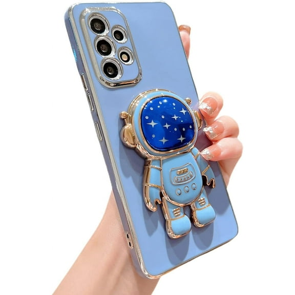 case for Samsung Galaxy A53 5G Case, Cute Starry Sky Plated 3D Astronaut Hidden Kickstand Holder Galaxy A53 5G Case for Women Girls Soft TPU Full Lens Cover Protection Shockproof Alien Case (Gray)