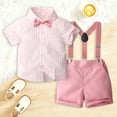 thumbnail image 2 of WUANDIXFA Toddler Boy Clothes Suit Gentleman Wedding Outfits Formal Dress Shirt+Bowtie+Shorts 12 18 24 Months 2t 3t 4t 5t Boy Suit Pink,18-24 Months, 2 of 8