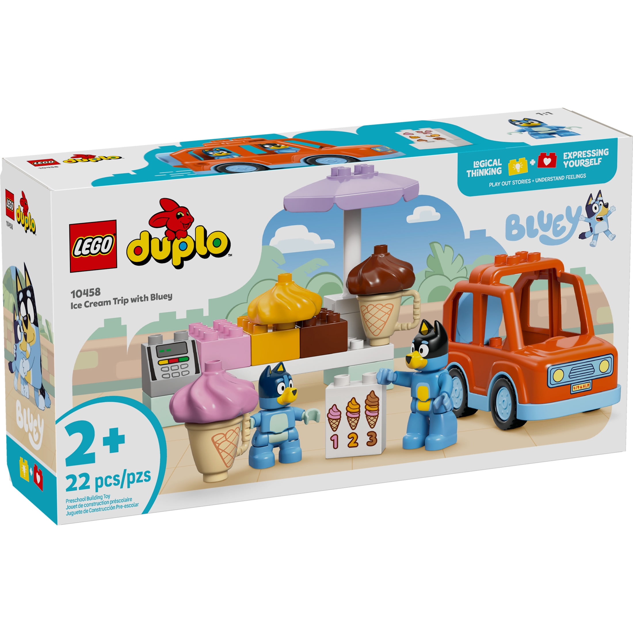 LEGO DUPLO Bluey Ice Cream Trip with Bluey - Toddler Toy For Boys and Girls Ages 2+ - Includes Bluey Figure and Ice Cream Toy Stand -  Sensory Toy for Pretend Play - Preschool Gift Idea - 10458