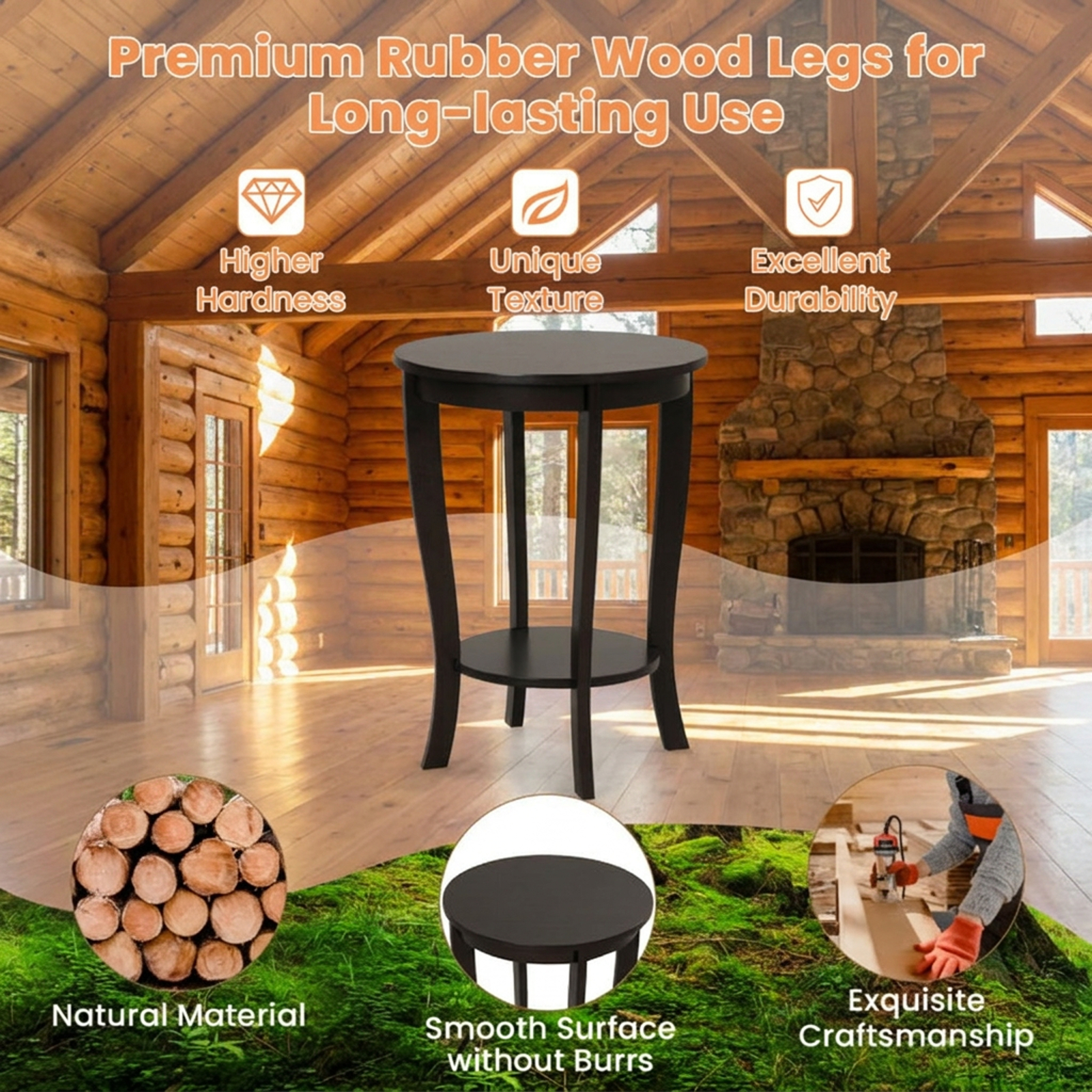 Furnibear 2-tier Round End Table with Solid Wood Legs for Living Room Bedroom Sofa Side Nightstand Small Spaces, Espresso