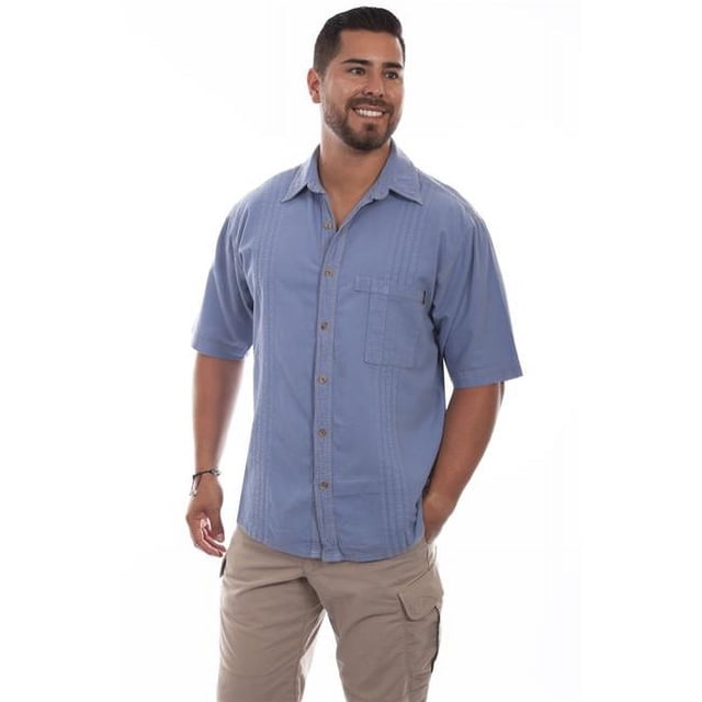 Scully 4800 CTB XXL The Traveler Mens Short-Sleeved Shirt, Citadel Blue - 2XL