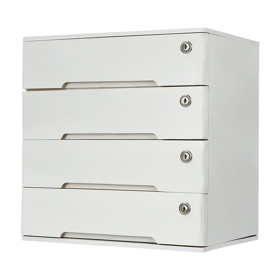 Wildnix Wooden Desktop Storage Box, 4-Tier Organizer, Lockable, Modern Design for Home Office or Desk Storage