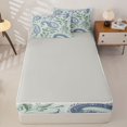 thumbnail image 4 of jejeloiu Calm Paisley Zipper Twin Comforter Sets with Fitted Sheet and 2 Pillowcases,Botanical Print Zipper Bedding Set For Adults,Mint Purple,Light Gray Reversible,4 Pieces, 4 of 7