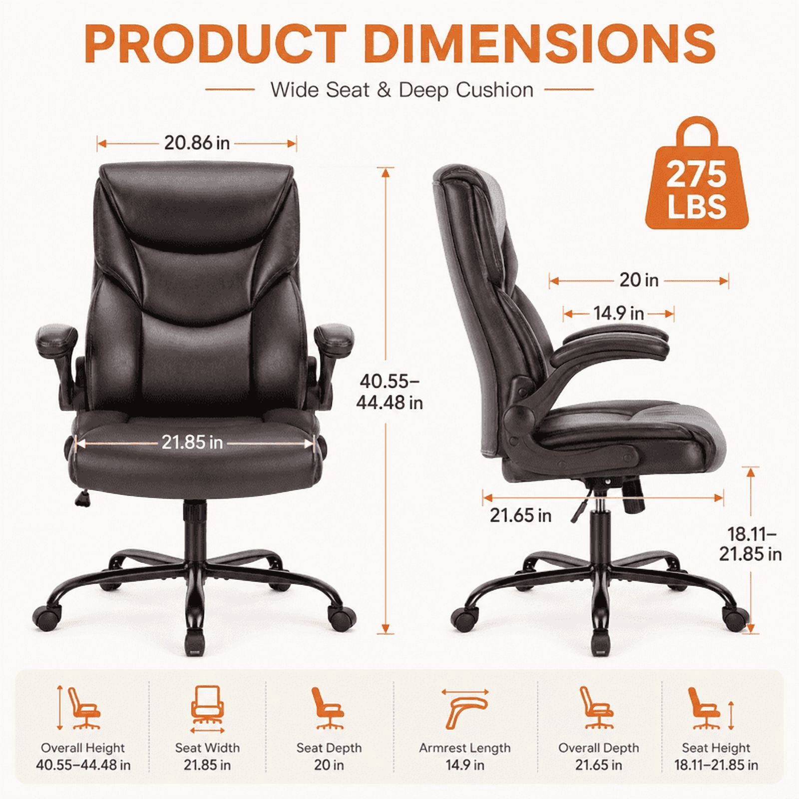 Ergonomic PU Leather Executive Office Chair, Adjustable Height Desk Chair with Lumbar Support, Wide Seat, 360° Swivel and Quiet Wheels, Brown