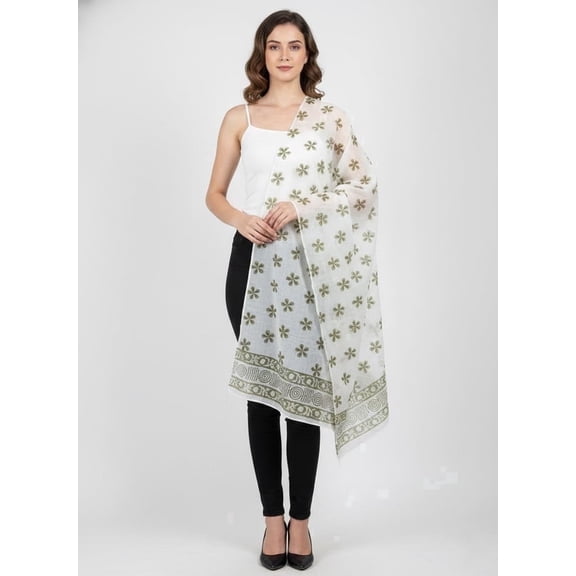 ECOSHI Olive Bloom Hand Block Print Cotton Scarf for Women – Lightweight Azo-Free Floral Wrap | Soft Breathable Artisan Shawl