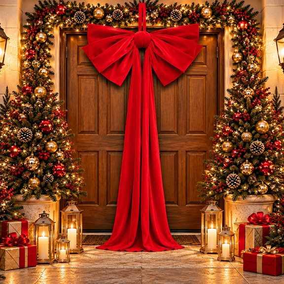Mogoti Velvet Christmas Tree Topper Bow, 78 Inch Extra Large Christmas Bow for Home Xmas Room Holiday Porch, Red