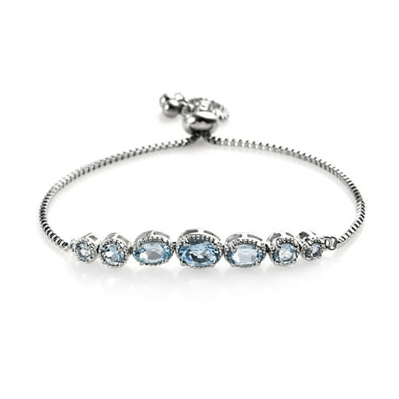 Katarina Jewelry Tennis Bracelet Oval Sky Blue Topaz Adjustable Sliding Bolo Tennis Bracelet Jewelry for Women Classic Jewelry Ct 2.4 ()