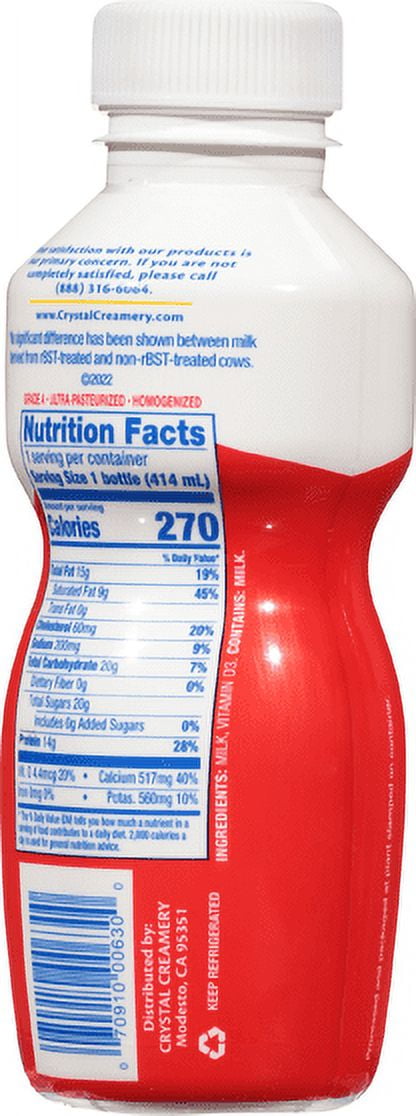 Crystal Creamery Real California Cool Cow Vitamin D Whole Milk, 14 oz Bottle