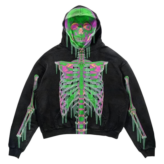 CONZONE Halloween Mens Hoodies Long Sleeve Hallowmas Pullover Hoodie for Men Funny Skeleton Graphic Y2K Hooded Sweatshirts With Pocket