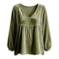 thumbnail image 5 of Vinsonshop Womens Peplum Velvet Blouses Elegant Long Sleeve V Neck Tops Lace Trim Velvet Babydoll Shirts Green S, 5 of 5
