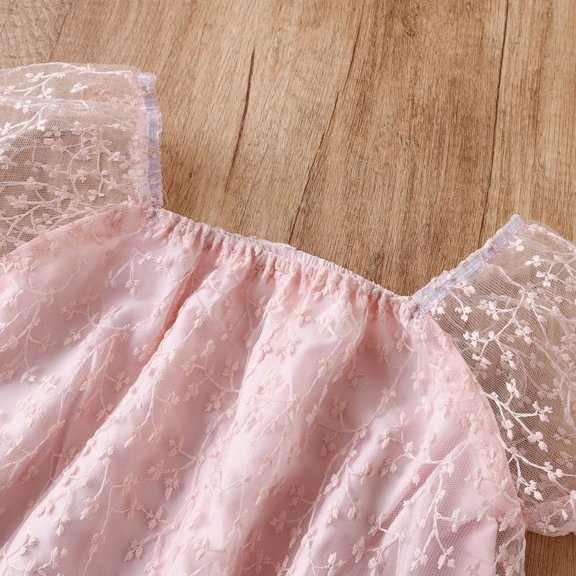 Vedolay Shirt Dress Toddler Girls Lace Dresses Baby Girl Elegant Dress Flutter Sleeve Lace Dress Party Princess Dress,Red 5-6 Years