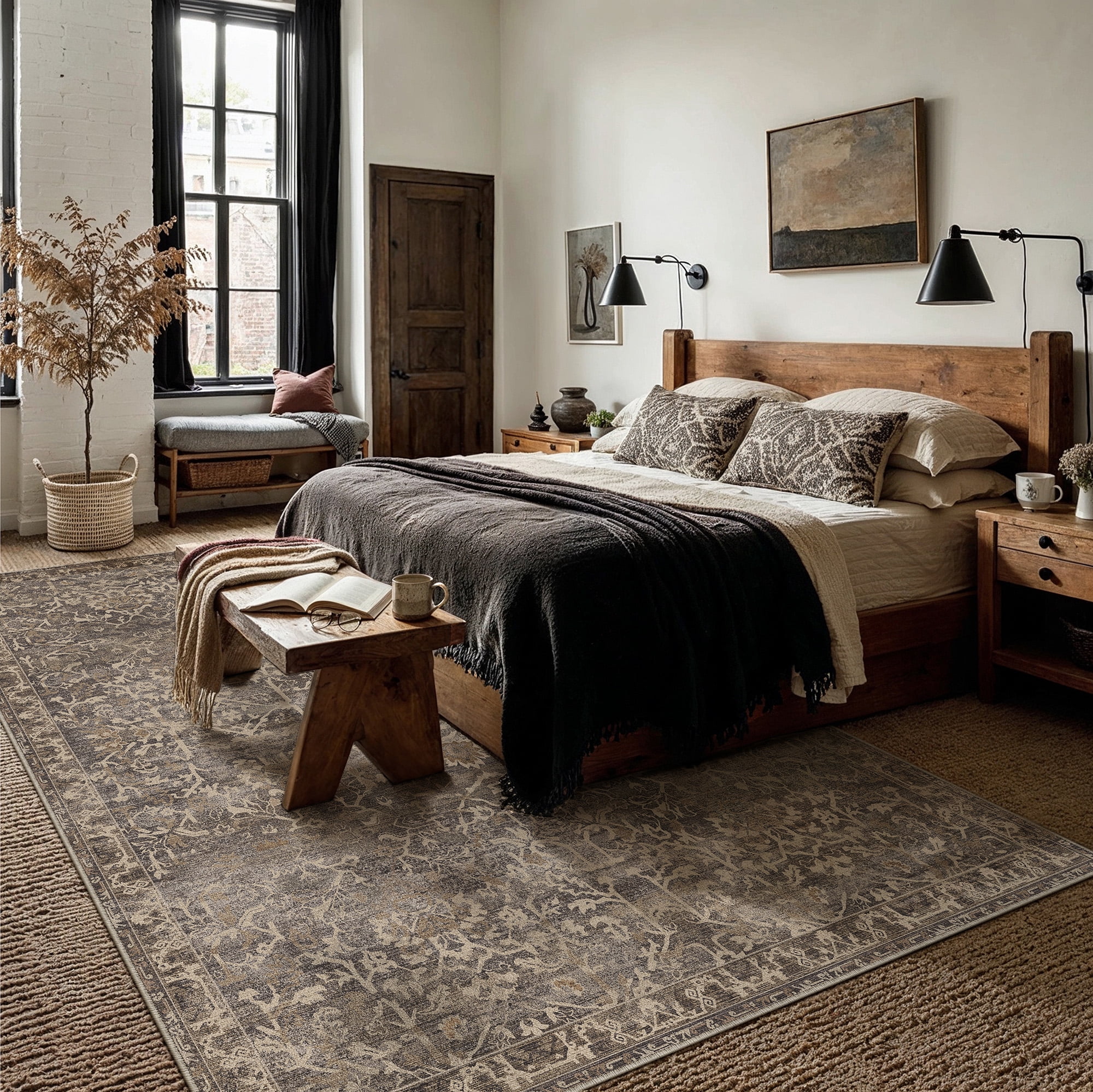 BERTHMEER 8'x10' Area Rugs for Living Room Bedroom Vintage Brown Carpets Kitchen Office Machine Washable Farmhouse Dining Room Oriental Rugs Non Slip Traditional Distressed Rugs