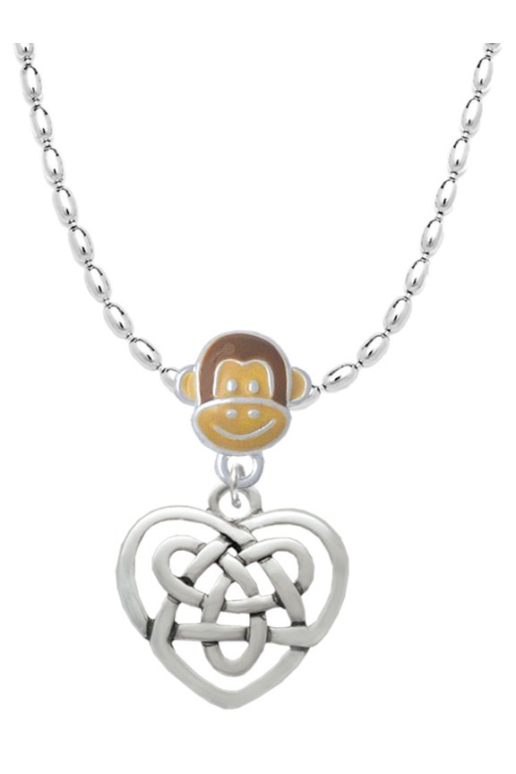 Silvertone Celtic Knot Heart Mia Monkey Charm Necklace