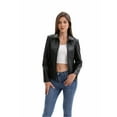 thumbnail image 2 of Faux PU Leather Jacket for Women Long Sleeve Stretch Lapel Collar Zip Up Cropped Jackets with Pockets Outerwear, 2 of 8