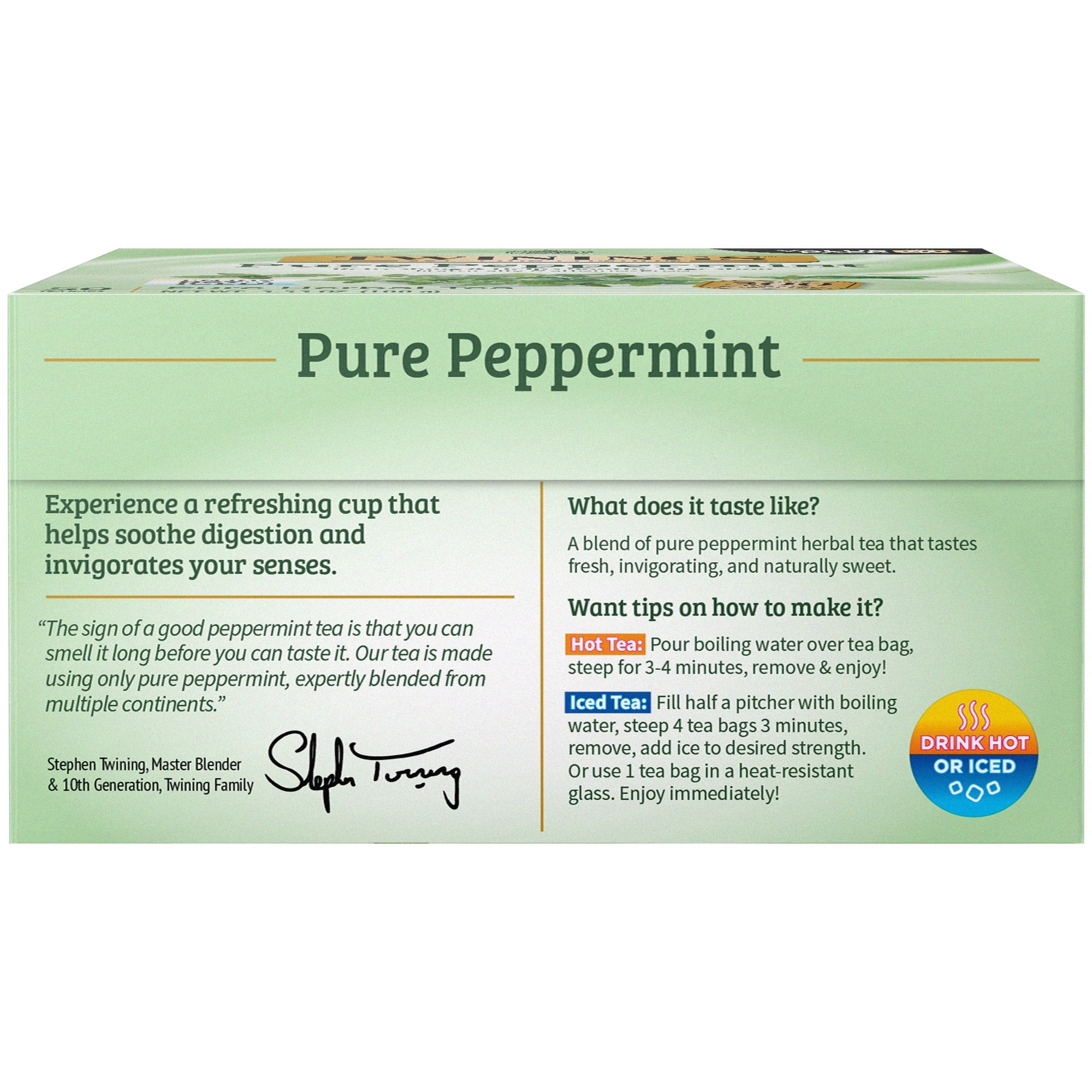 (3 pack) Twinings, Herbal Tea, Pure Peppermint, Caffeine Free, 50 Tea Bags, 3.53 oz
